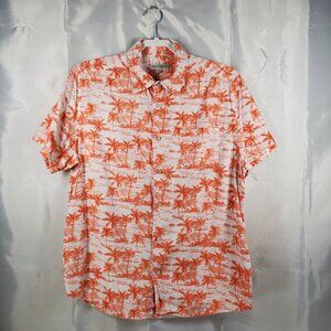 Tricots St Raphel Button Up Short Sleeve Tropical Shirt Salmon White Men Sz L